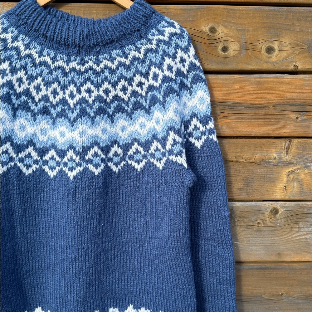 Navy and White fair isle yolk handknit Sweater - Picture 6 of 7